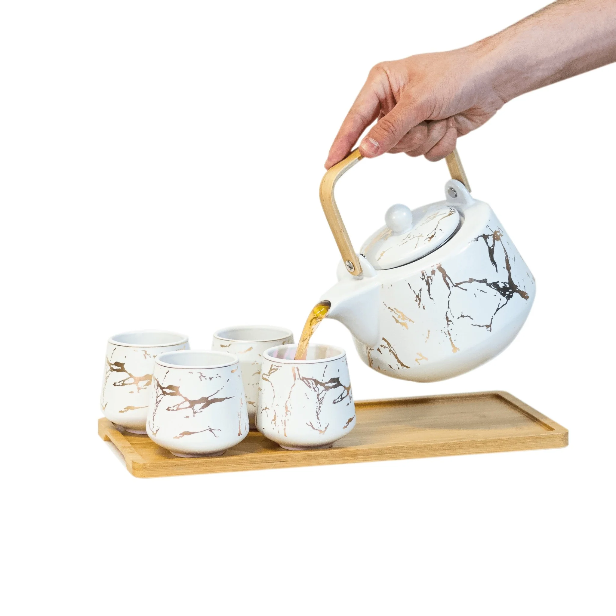 Ceramic Gold Marbled Tea Set - Image 3